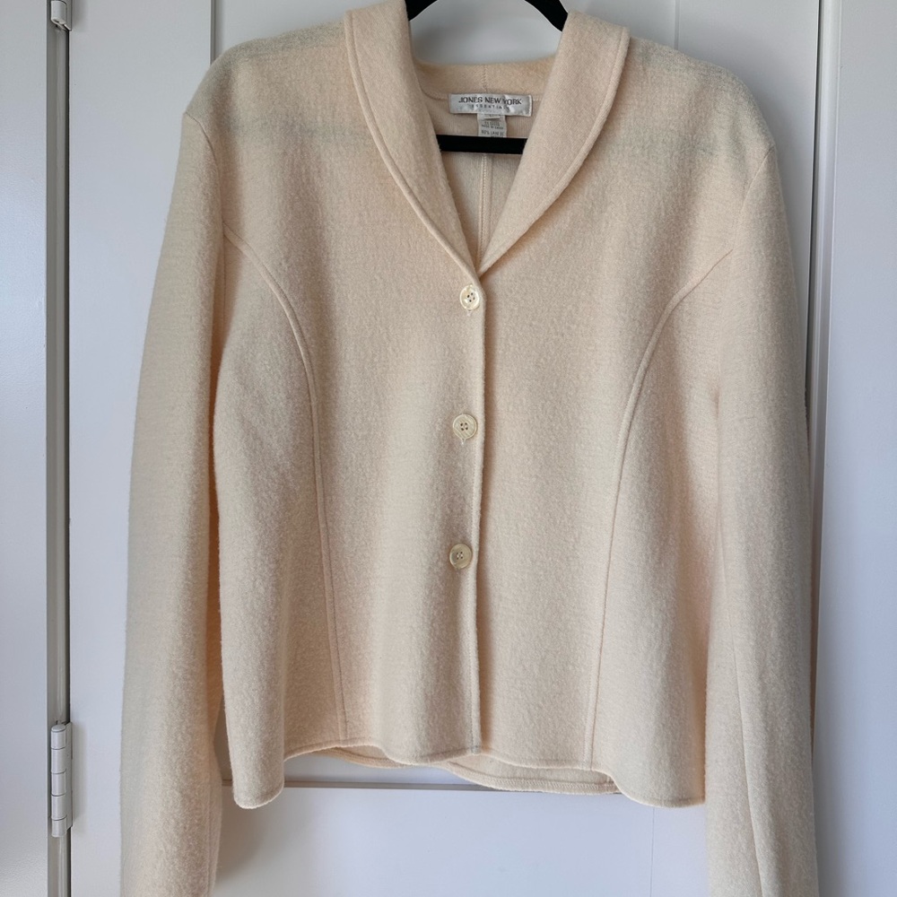 Jones New York Cream Merino Wool Cardigan